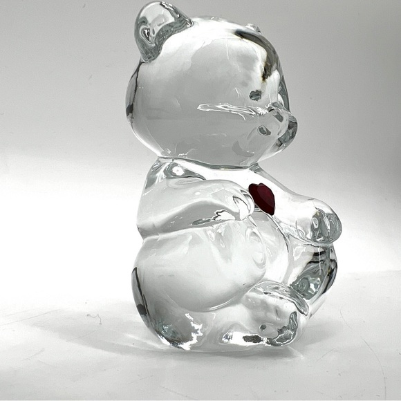 Vintage Fenton Red Ruby Heart Fenton Clear Glass Birthday Teddy Bear Figurine - Picture 10 of 15